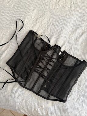Underboob Black Sheer Lace-Up Corset Top